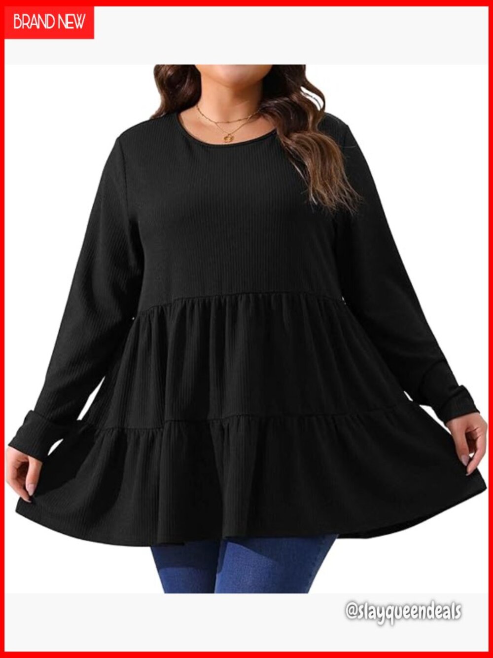 Plus Size Long Sleeve Crew Neck Loose Peplum Tunic Blouse